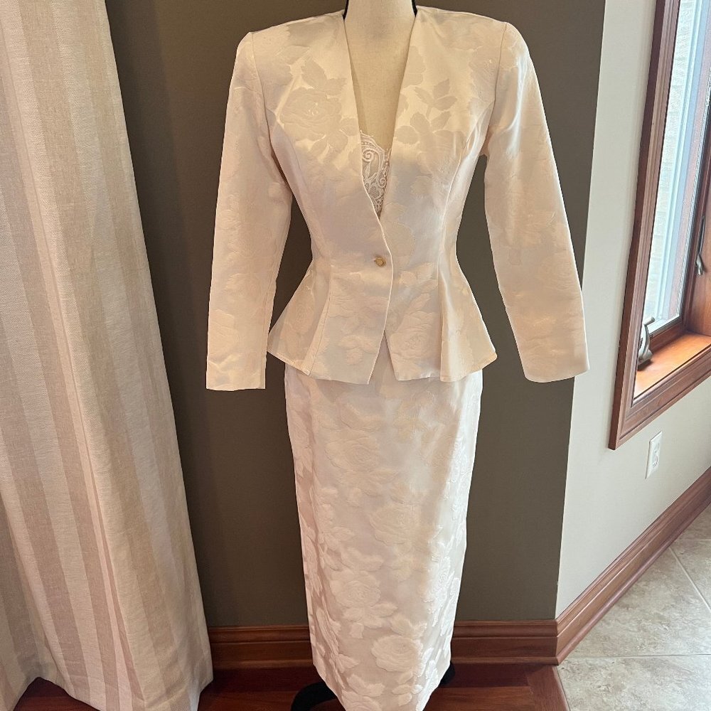 Vintage Scott McClintock 2 Piece Strapless Rose Pattern Dress & Jacket, Size 8